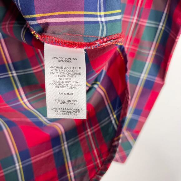 Vineyard Vines Womens 0 Red Green Merry Plaid Chilmark Relaxed Button Down Shirt - Picture 7 of 8
